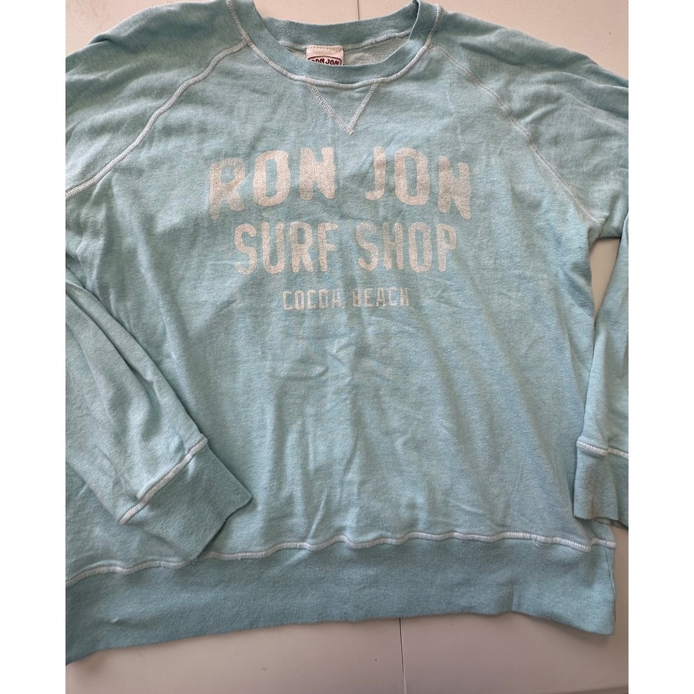 Ron Jon Surf Shop Cocoa Beach Sweatshirt Blue Raglan Graphic Pullover Large